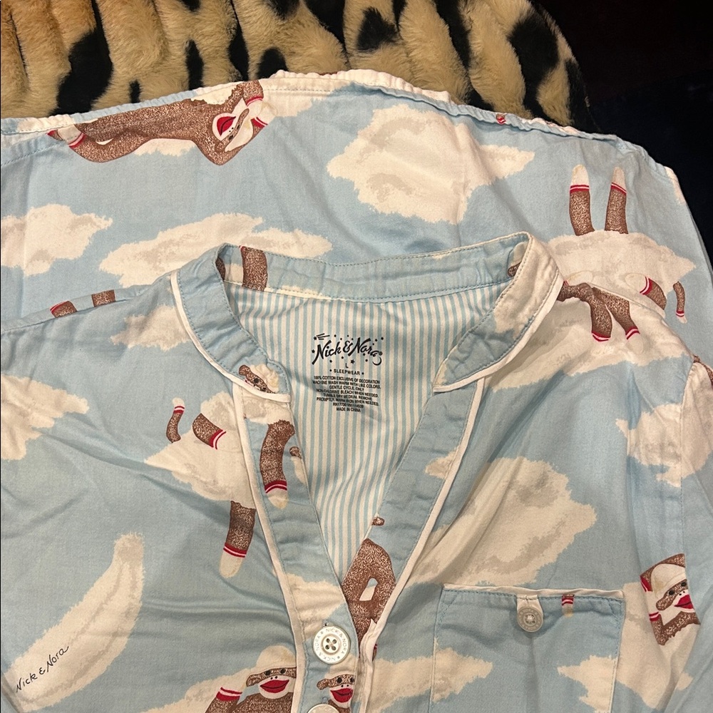Nick & Nora Light Blue Cloud Sock Monkey Nightgown. Super soft! Great condition